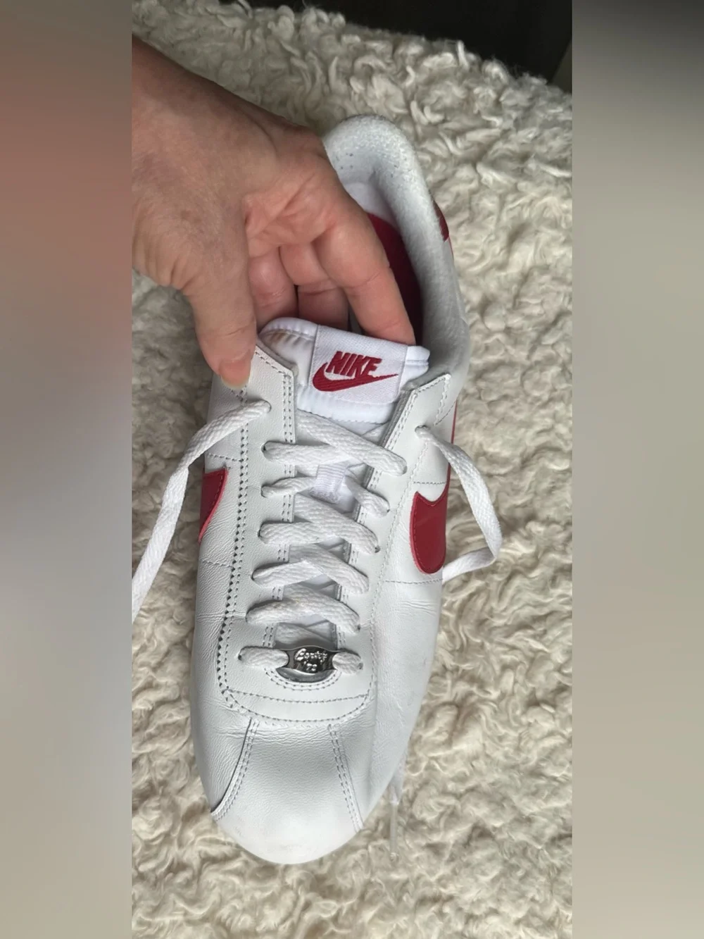 Nike Classic Cortez White Sneakers with Red Swoosh and Blue Accent Men’s